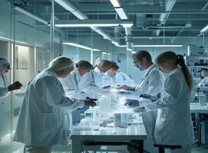 医学教育场景中研究人员翻阅关于squirting生理现象的科学文献，白色实验室环境，专业严肃氛围